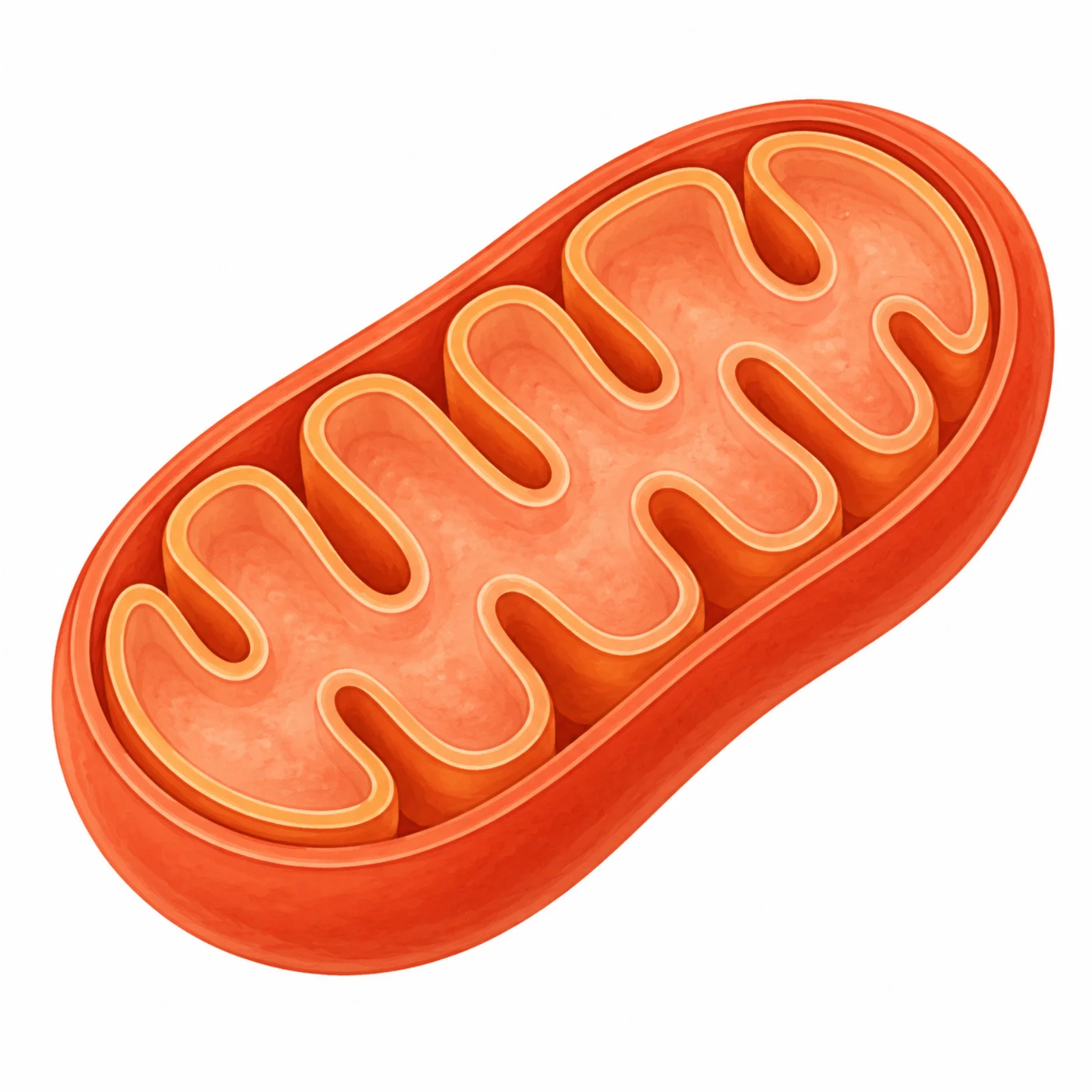 Cross-section close-up of a mitochondrion showing the outer membrane, folded inner membrane, and matrix
