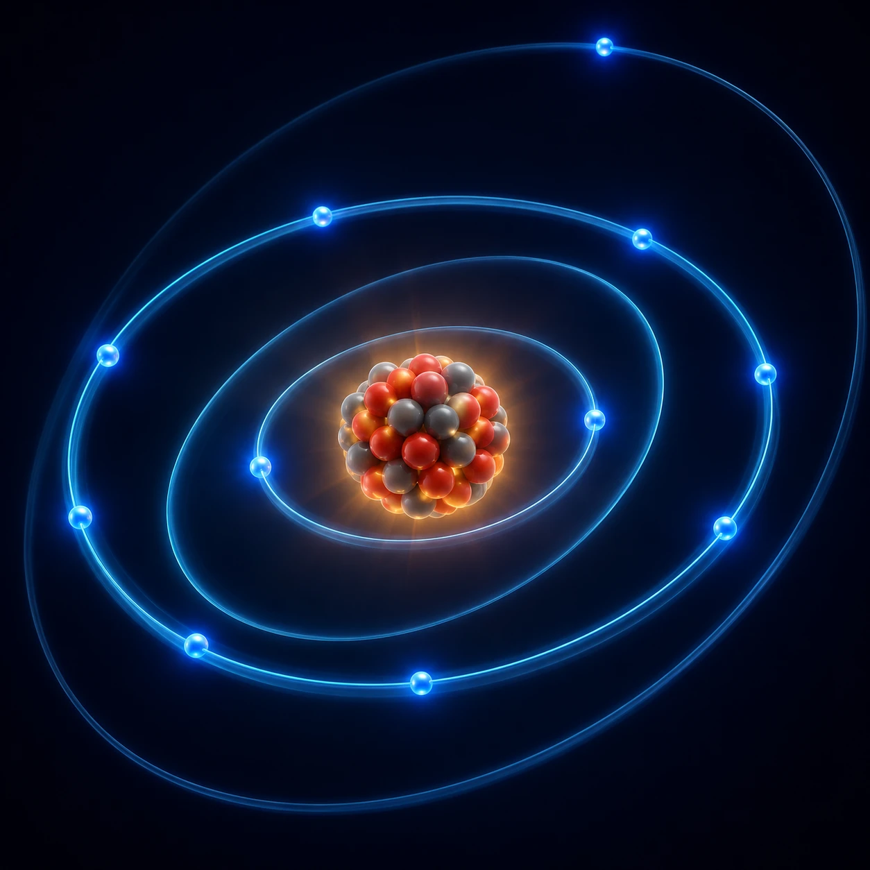 GCSE Physics revision: atom structure showing protons, neutrons and electron shells