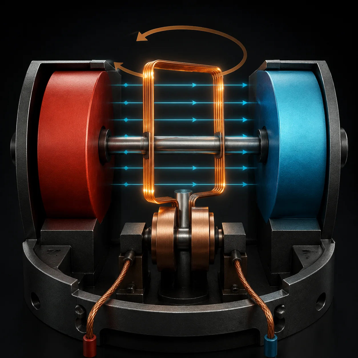 GCSE Physics revision: DC motor showing current-carrying coil in a magnetic field