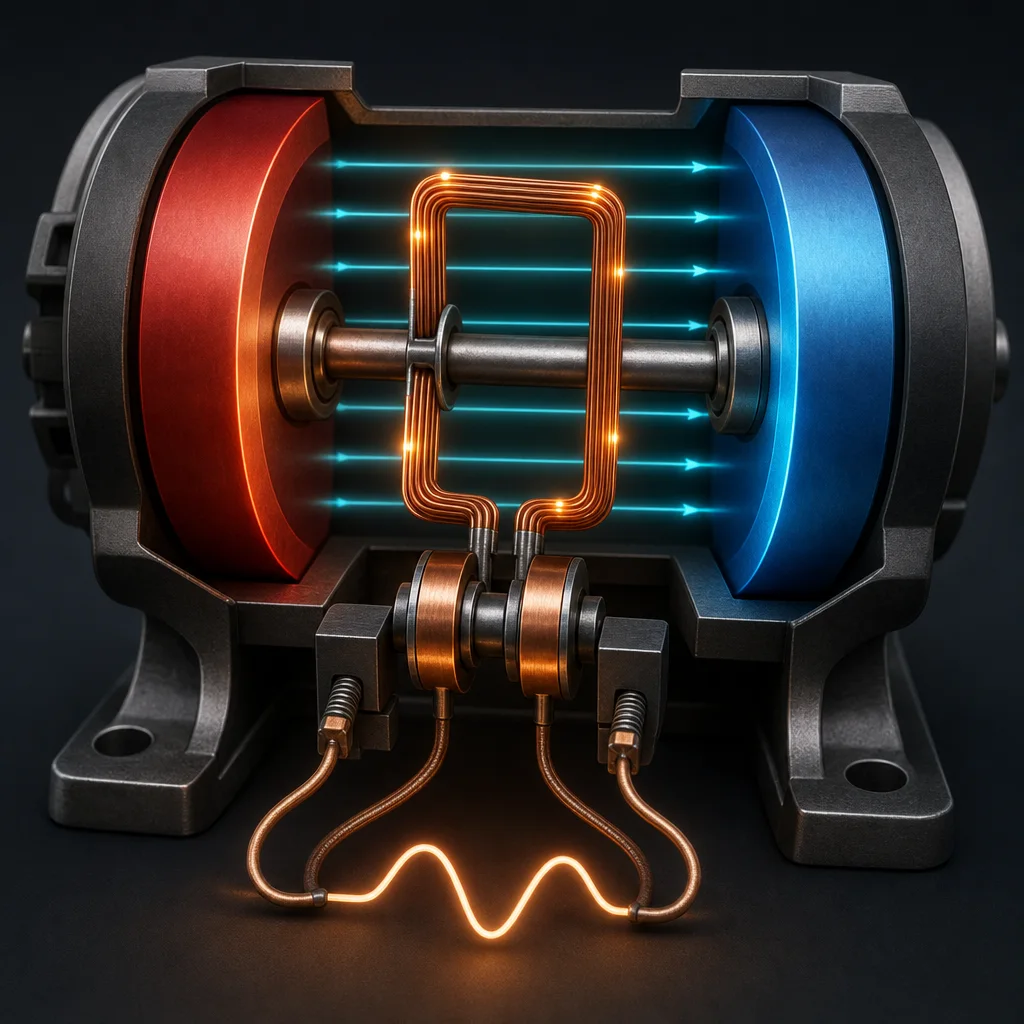 GCSE Physics revision: generator showing electromagnetic induction and AC output