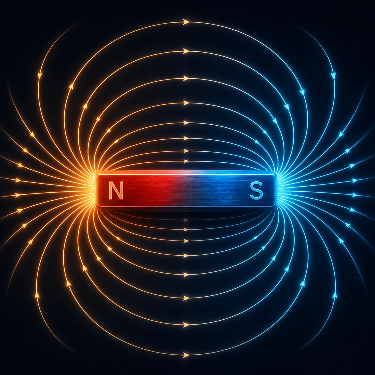 GCSE Physics revision: magnetic field lines around a bar magnet showing field pattern