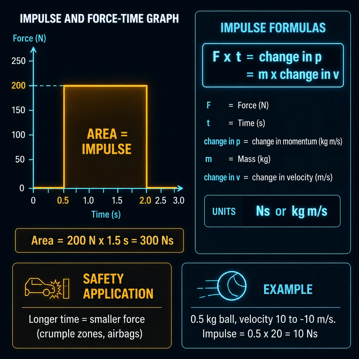 GCSE Physics revision: force-time graph showing impulse as the area under the graph