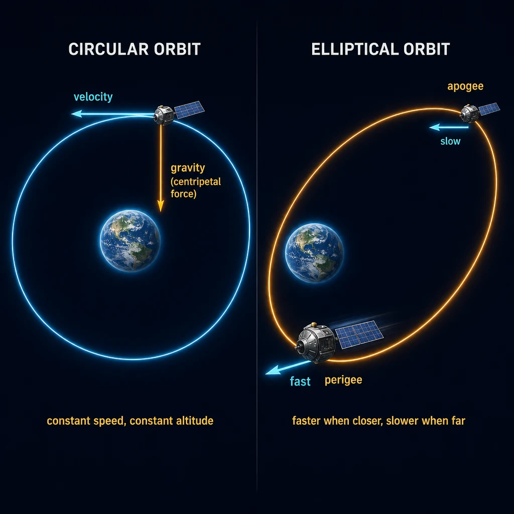 GCSE Physics revision: circular and elliptical orbits — speed and altitude relationships