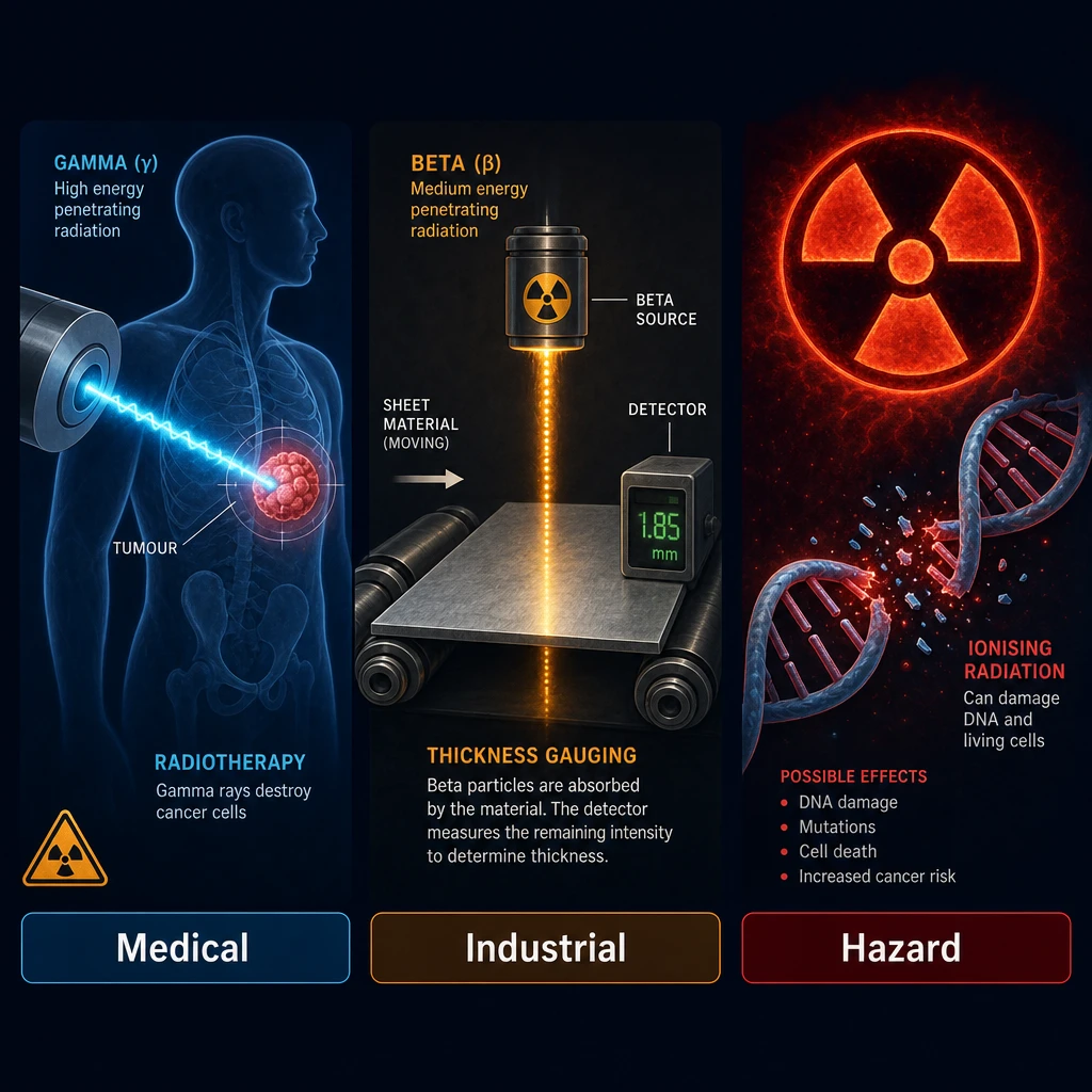 GCSE Physics revision: uses and hazards of radiation in medicine, industry and safety